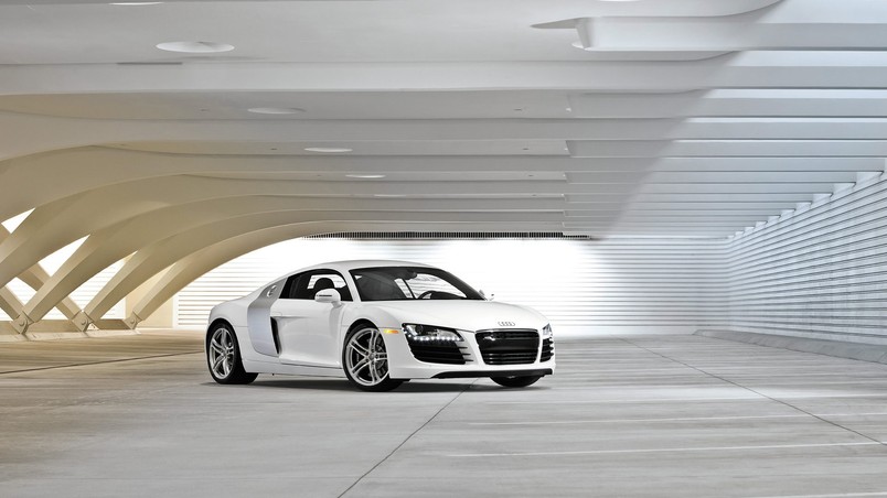 Audi R8 White front and side wallpaper