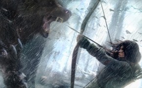 Rise of the Tomb Raider Lara Croft Fighting Bear Art