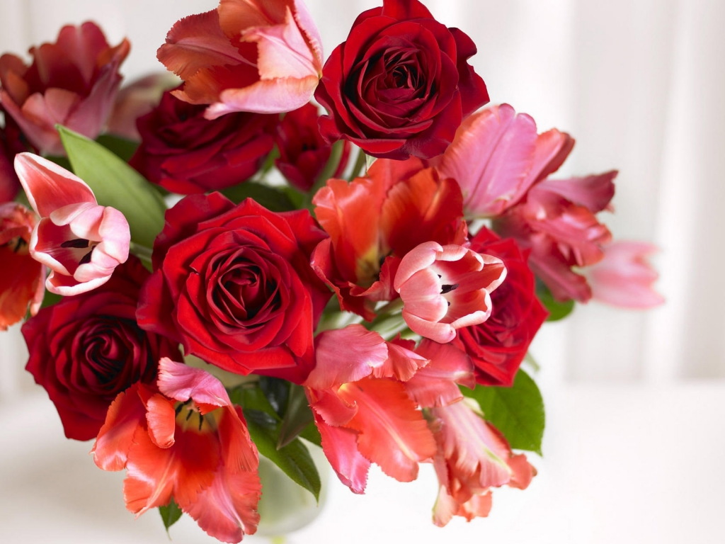 Arrangement of Roses and Tulips for 1024 x 768 resolution