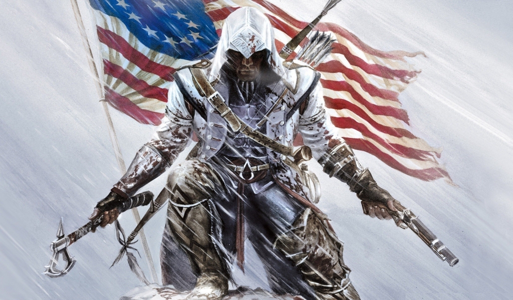 Assassins Creed American Flag for 1024 x 600 widescreen resolution