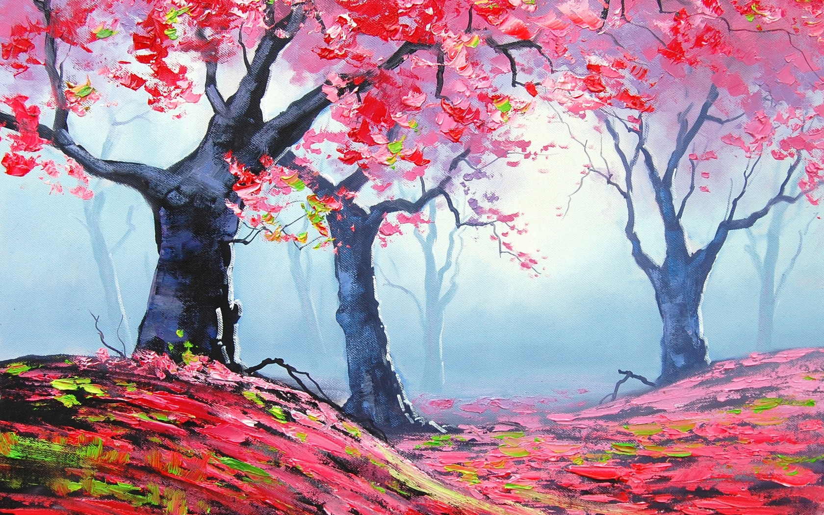 Autumn Red Forest Painting for 1680 x 1050 widescreen resolution