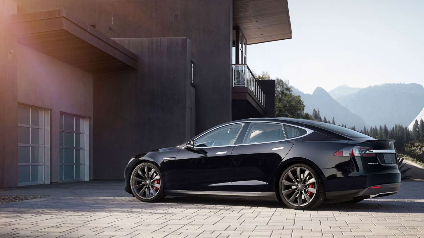 Black Tesla Model S 2015 for 1366 x 768 HDTV resolution