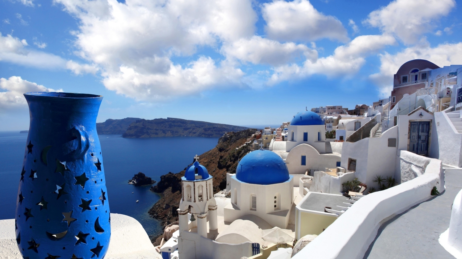 Blue Santorini Greece for 1536 x 864 HDTV resolution