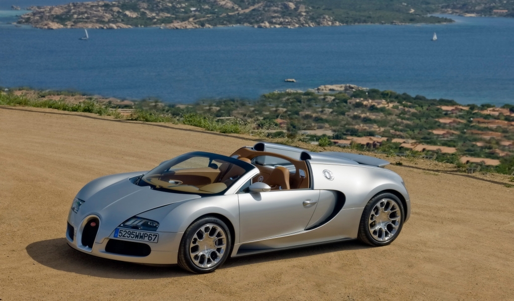 Bugatti Veyron 16.4 Grand Sport 2010 in Sardinia - Front And Side Panorama for 1024 x 600 widescreen resolution