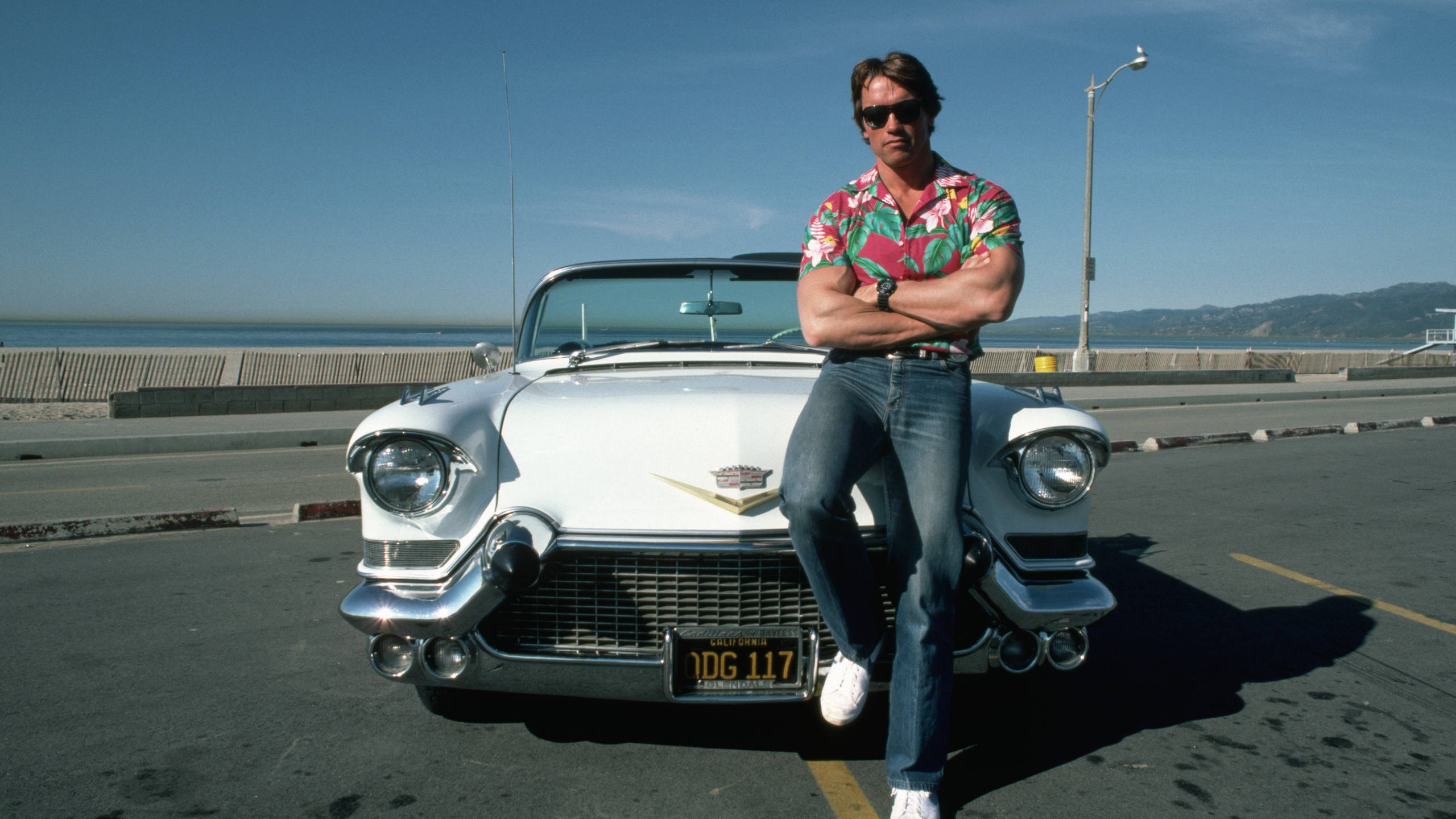 Cadillac and Arnold Schwarzenegger for 2560x1440 HDTV resolution