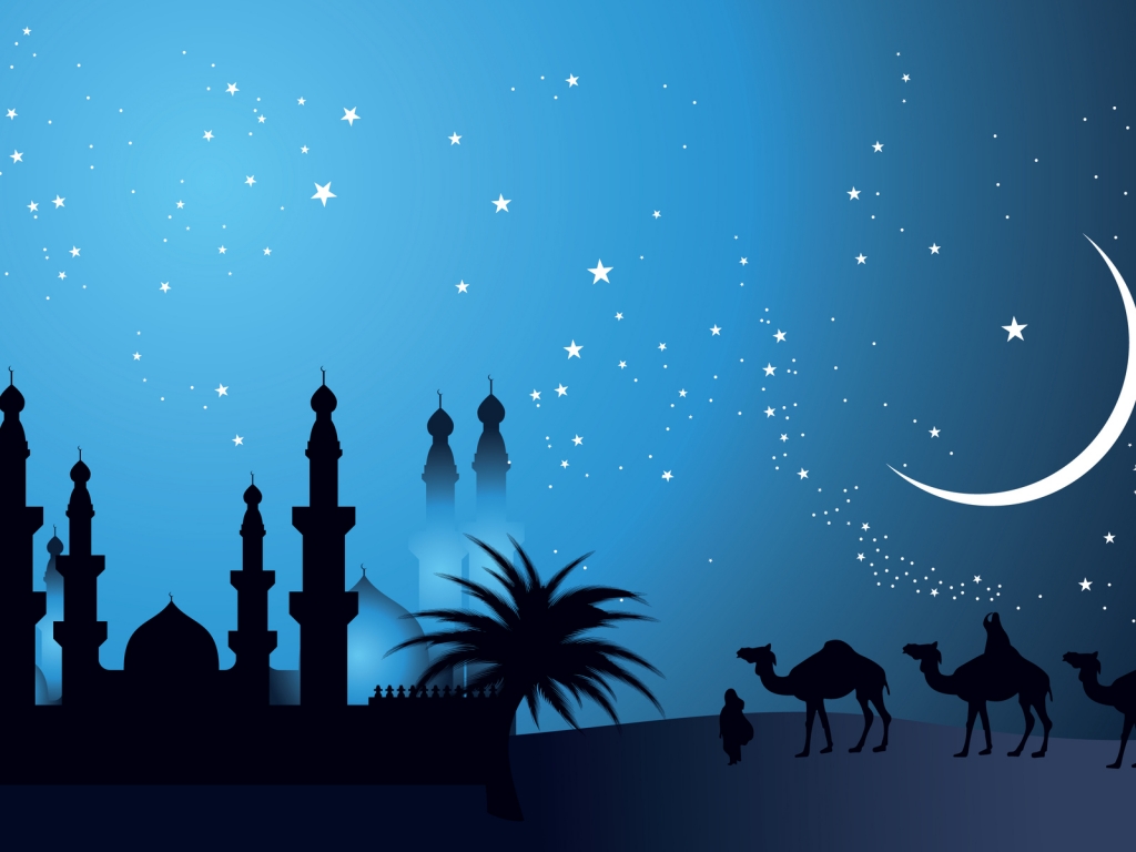 Camels in The Night for 1024 x 768 resolution