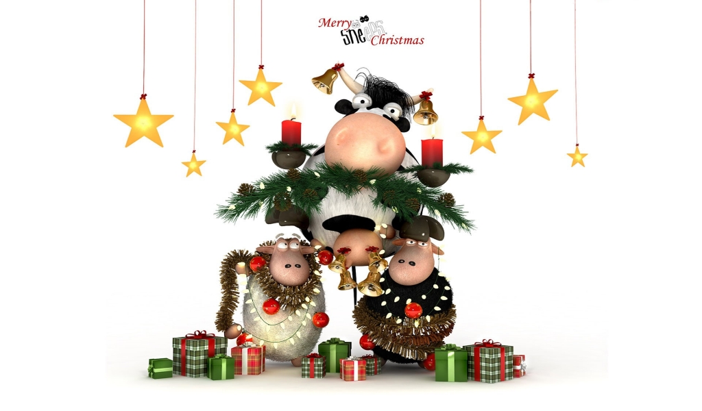 Christmas Happy Cow for 1024 x 600 widescreen resolution