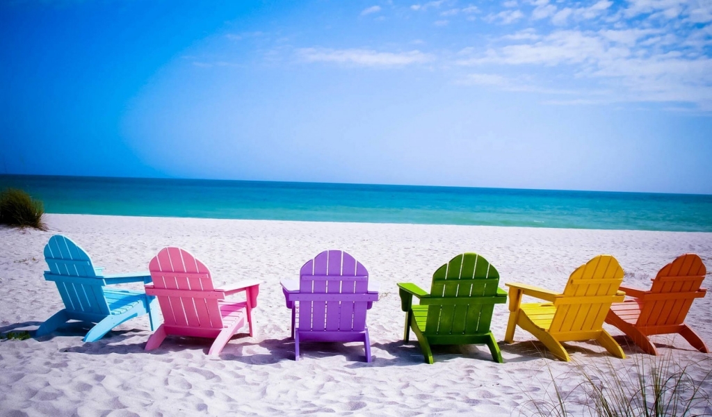 Colorful Beach Chairs Wallpaper for 1024 x 600 widescreen resolution