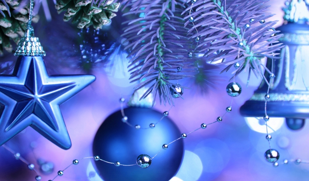Cool Blue Christmas Ornaments  for 1024 x 600 widescreen resolution