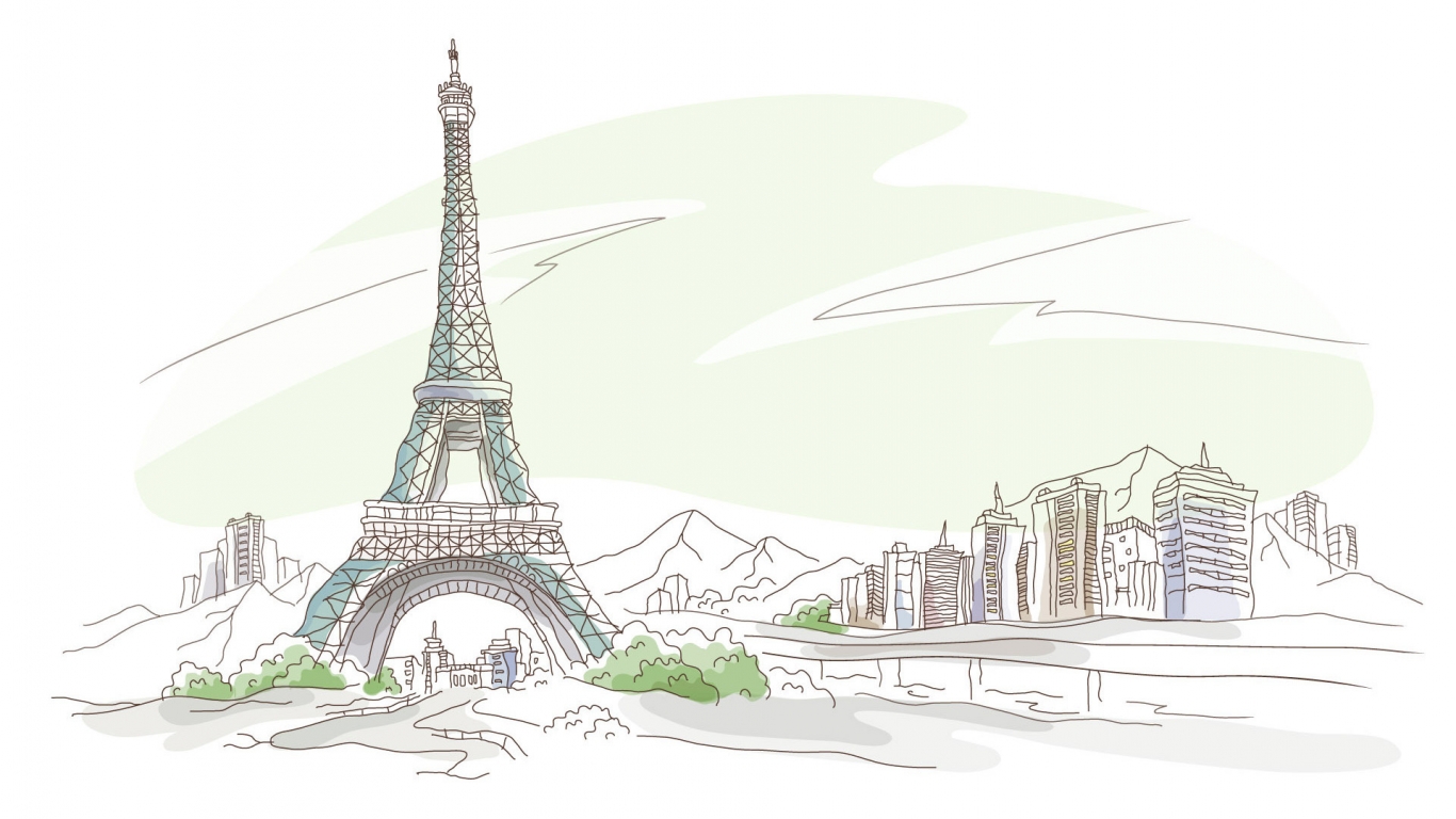 Eiffel Tower Drawing for 1366 x 768 HDTV resolution