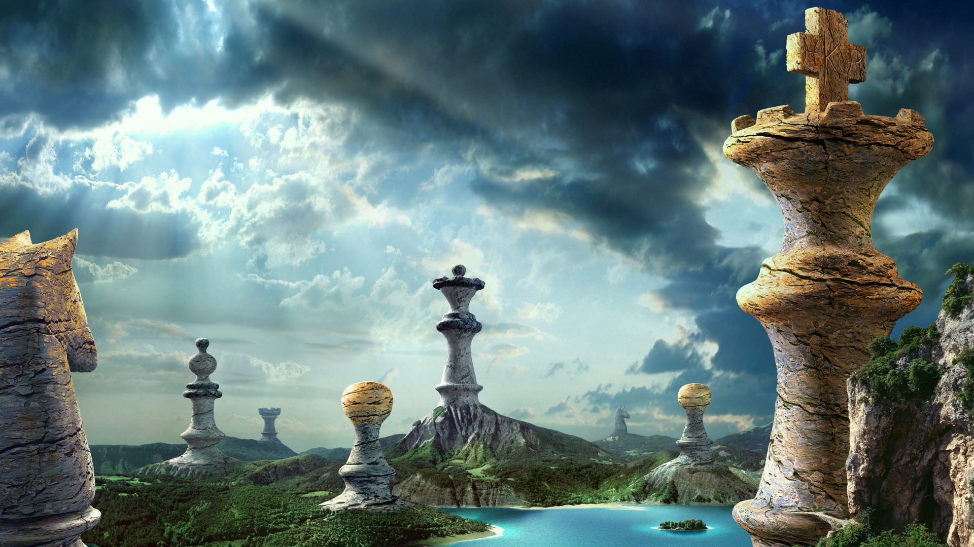 Fantasy Chess Pieces for 1920 x 1080 HDTV 1080p resolution