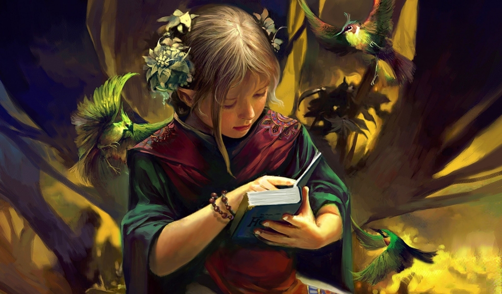 Fantasy Girl Reading for 1024 x 600 widescreen resolution