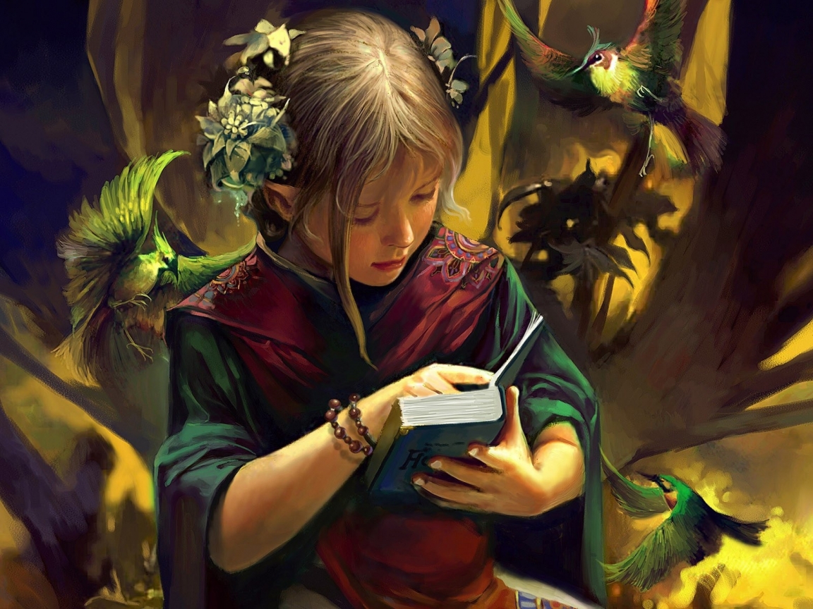Fantasy Girl Reading for 1152 x 864 resolution