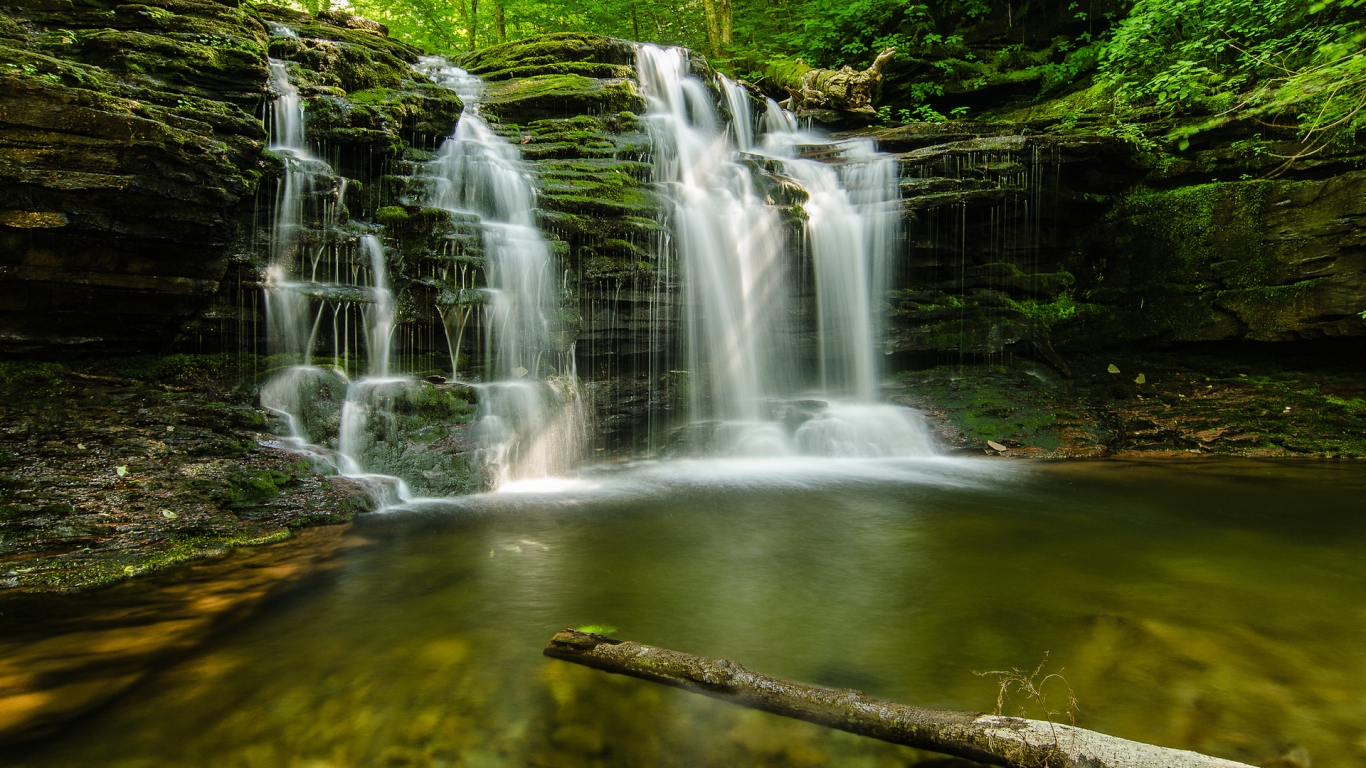 Green Forest Waterfalls for 1366 x 768 HDTV resolution