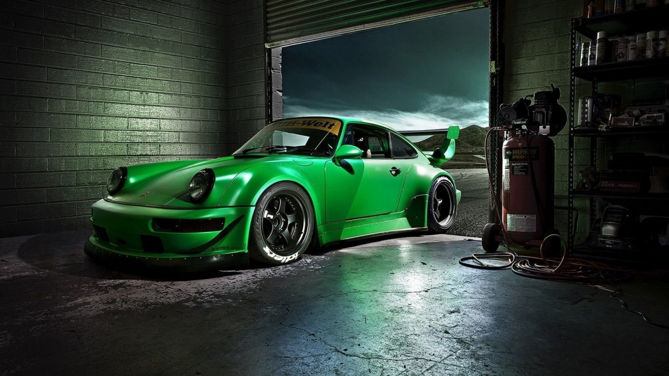 Green Porsche Carrera for 1366 x 768 HDTV resolution