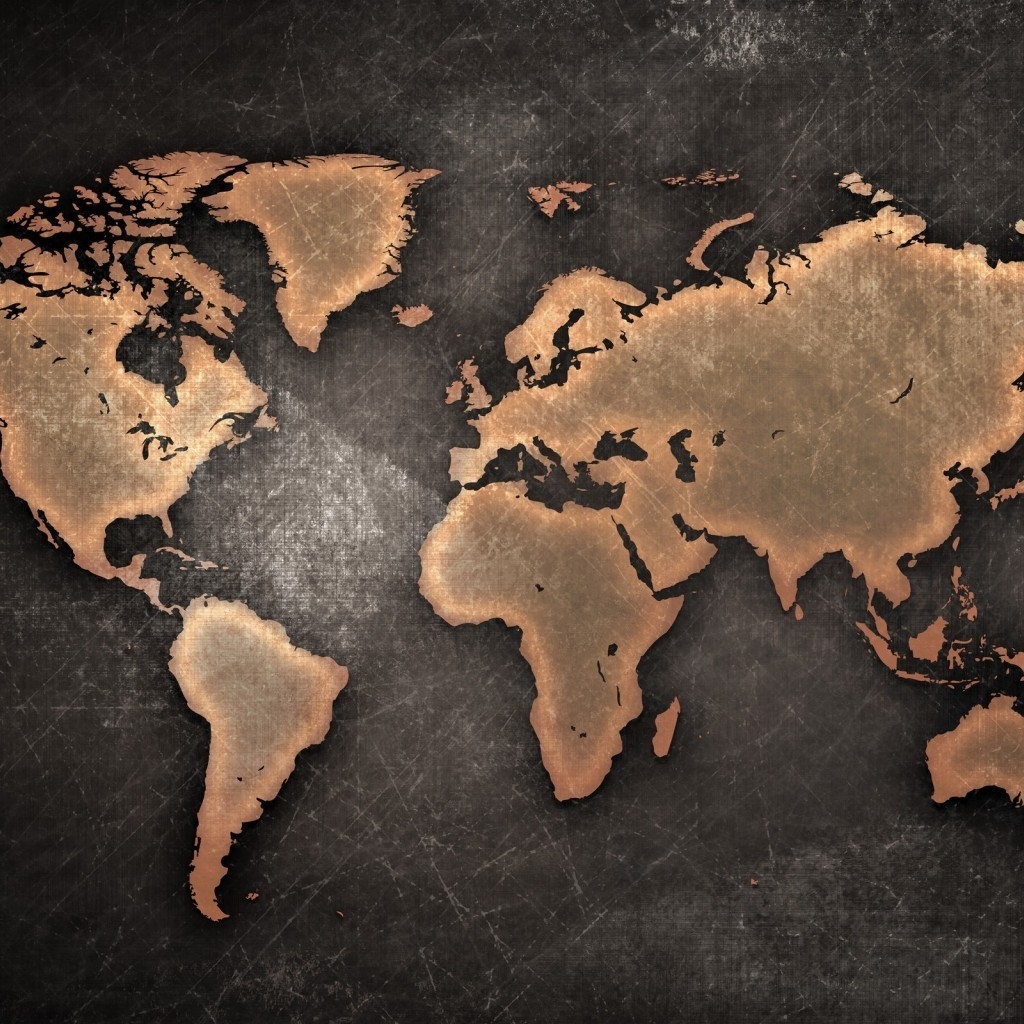 Grunge World Map for 1024 x 1024 iPad resolution