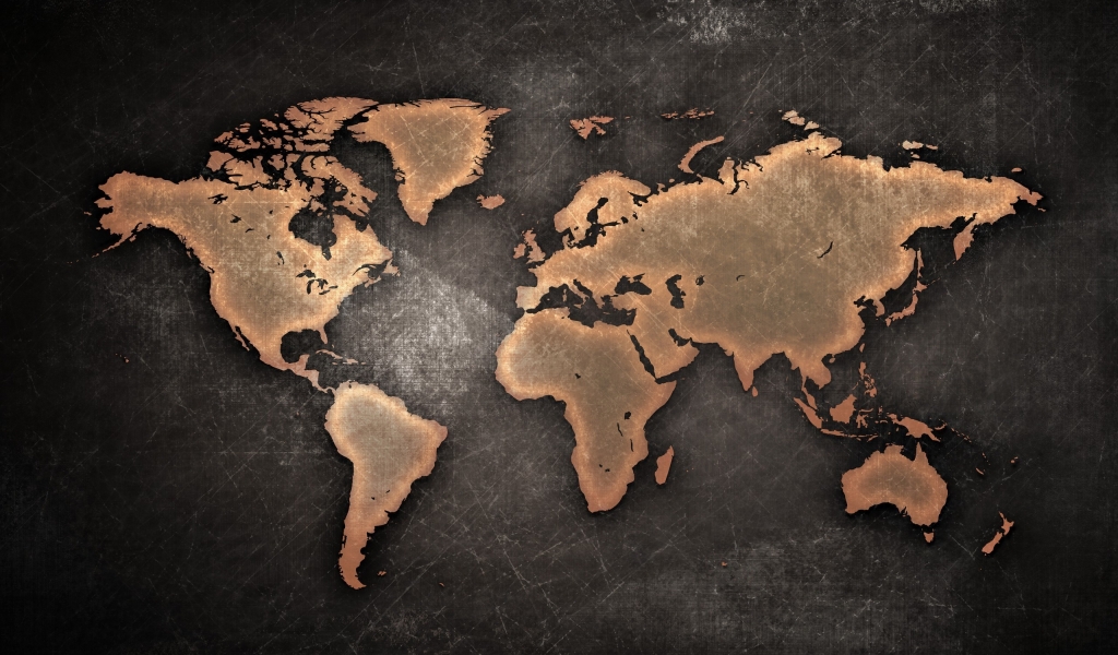 Grunge World Map for 1024 x 600 widescreen resolution