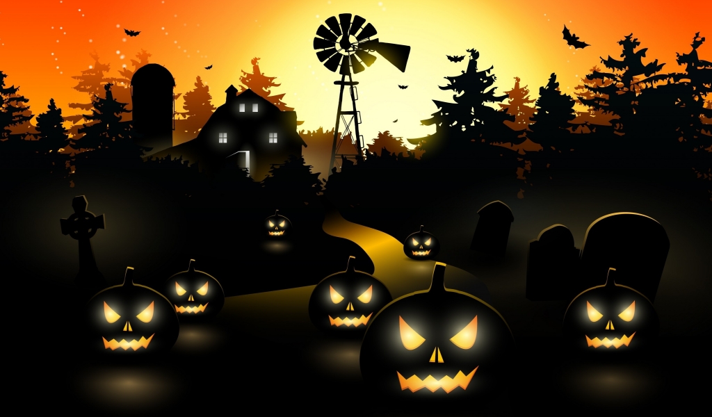 Halloween Black Pumpkins for 1024 x 600 widescreen resolution