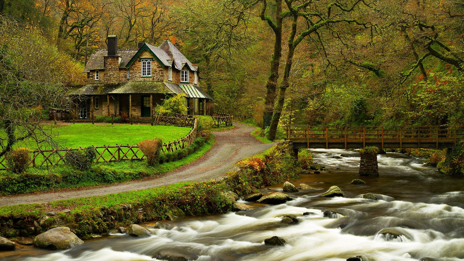 House In The Woods 1920 X 1080 Hdtv 1080p Wallpaper