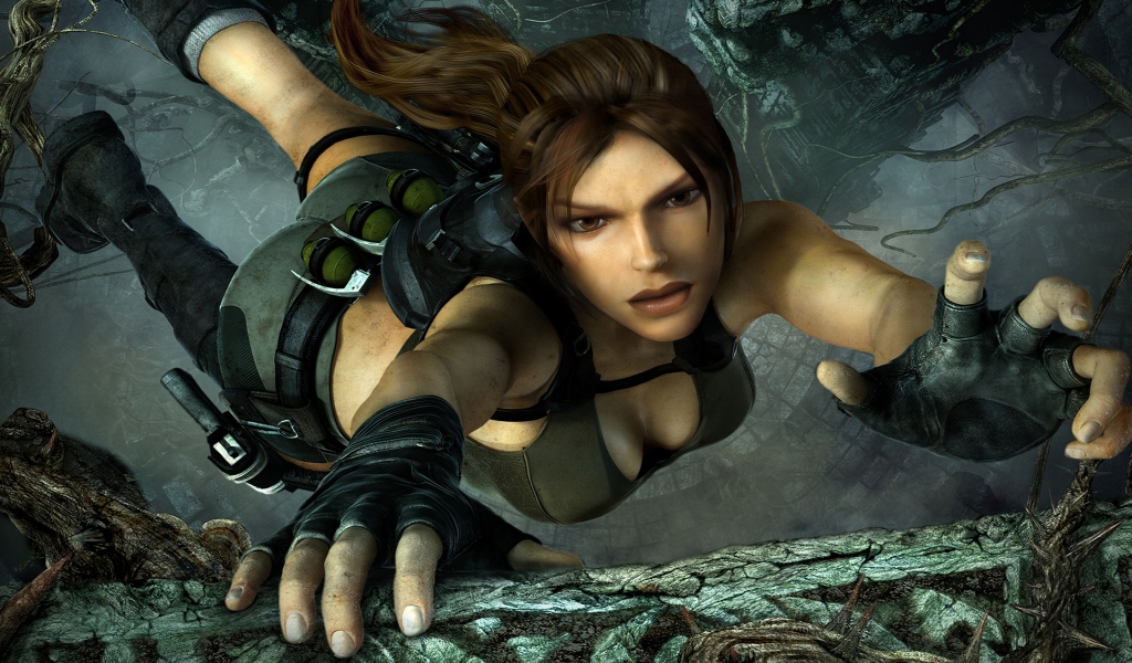 Lara Croft On The Edge for 1024 x 600 widescreen resolution