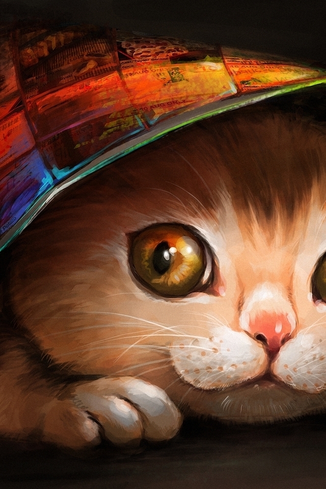 Lovely Cat Painting for 640 x 960 iPhone 4 resolution