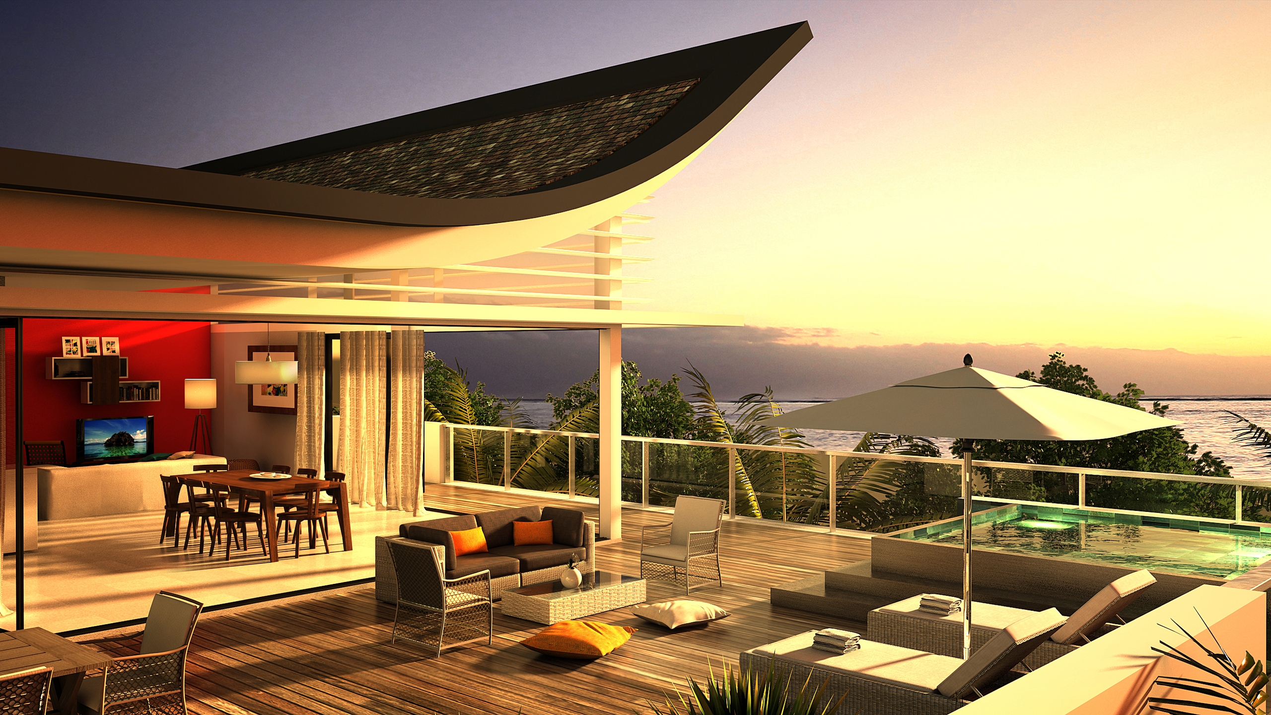 Luxury Villa Terrace View for 2560x1440 HDTV resolution