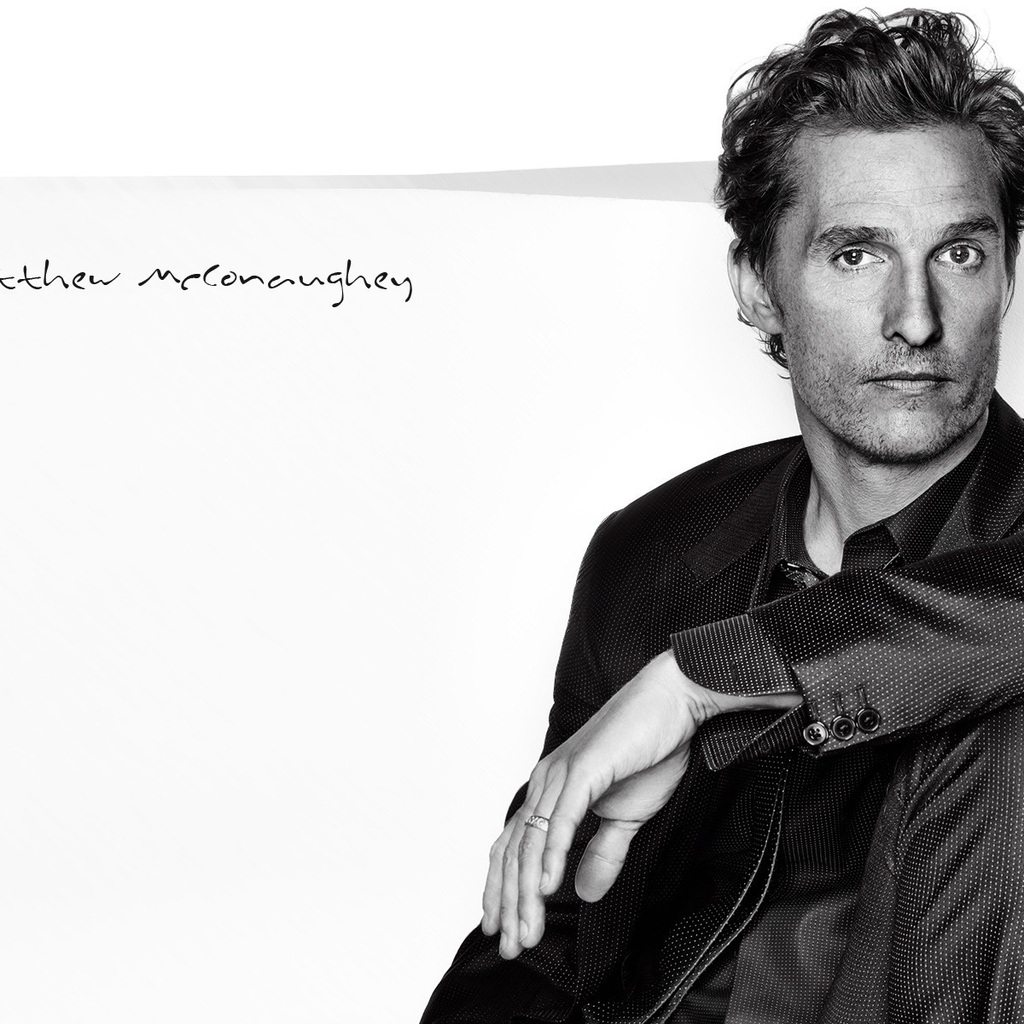 Matthew McConaughey Black and White for 1024 x 1024 iPad resolution