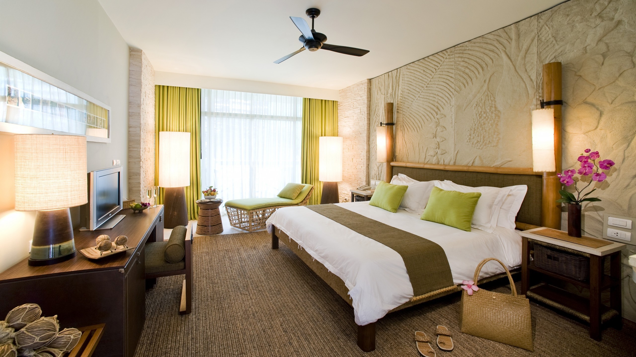 Modern Bamboo Bedroom for 2560x1440 HDTV resolution