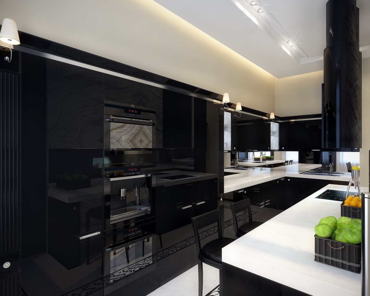 Modern Black and White Kitchen for 1280 x 1024 resolution