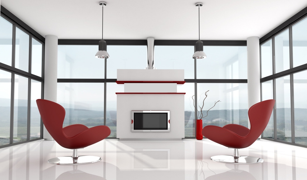 Modern White and Red Interior for 1024 x 600 widescreen resolution