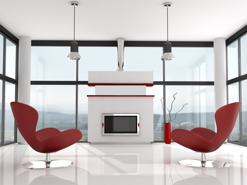 Modern White and Red Interior for 1024 x 768 resolution