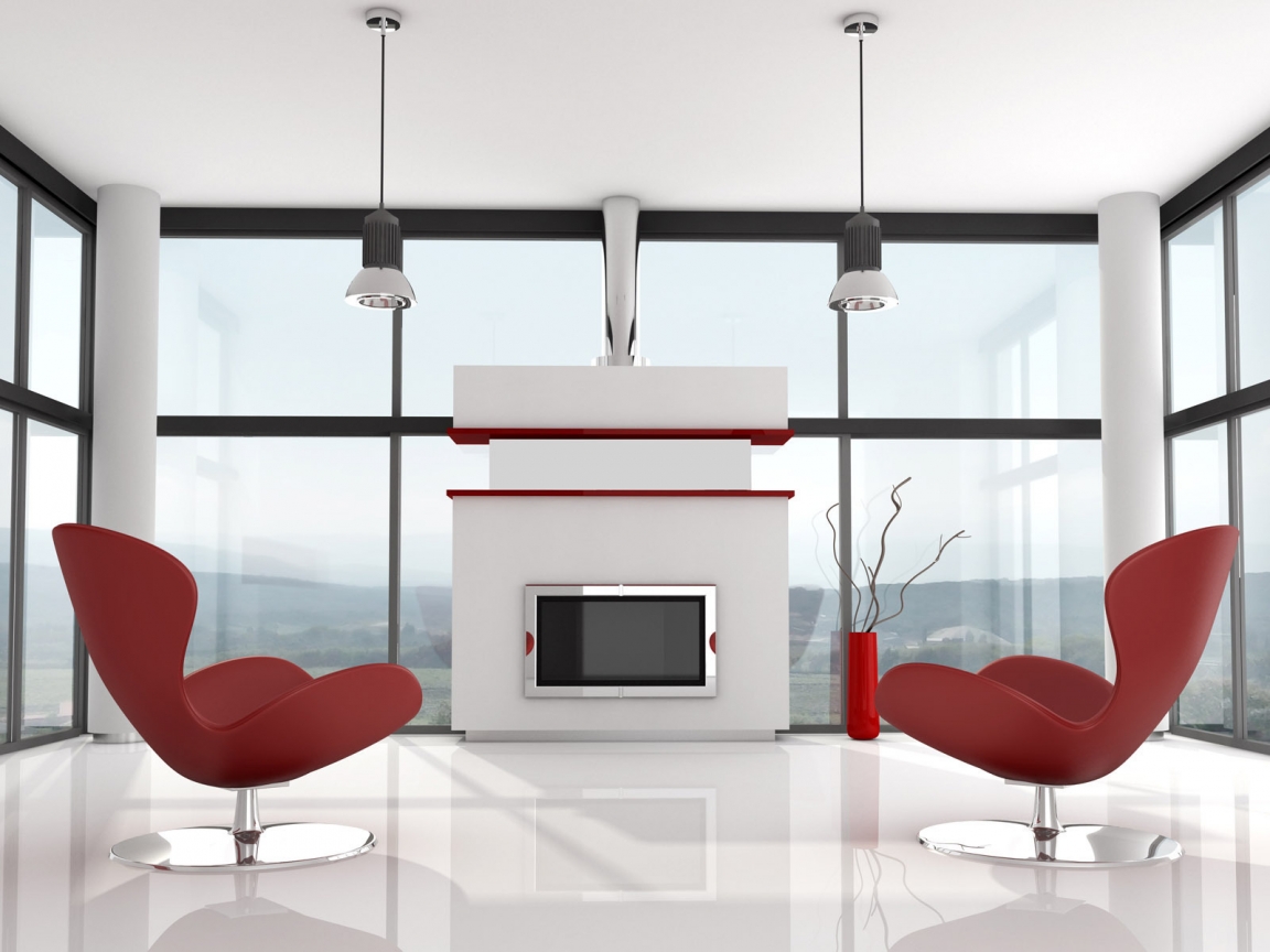 Modern White and Red Interior for 1152 x 864 resolution
