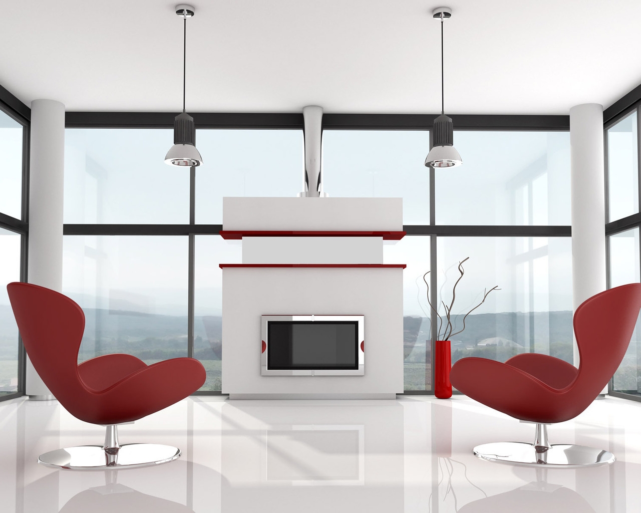 Modern White and Red Interior for 1280 x 1024 resolution