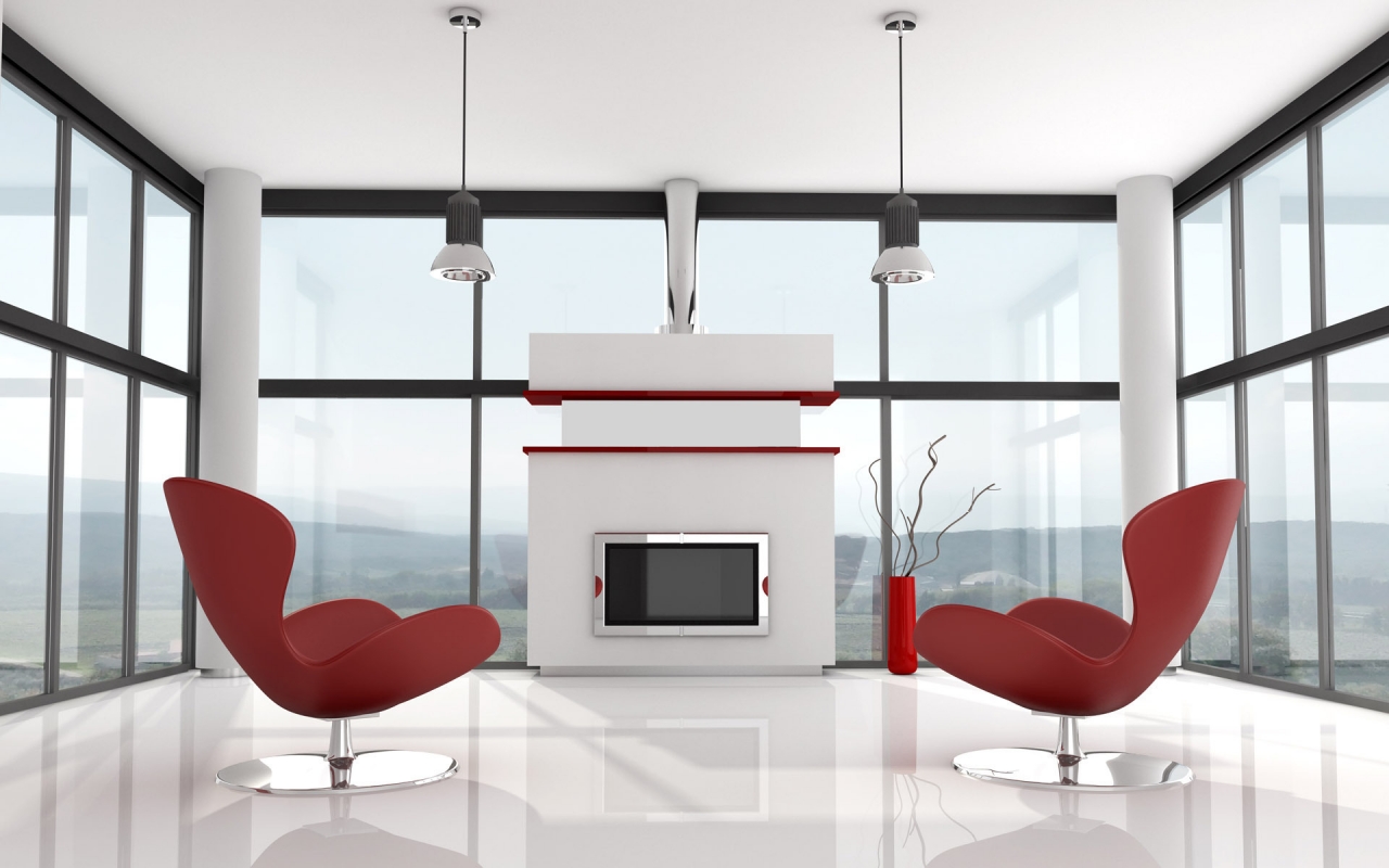 Modern White and Red Interior for 1280 x 800 widescreen resolution