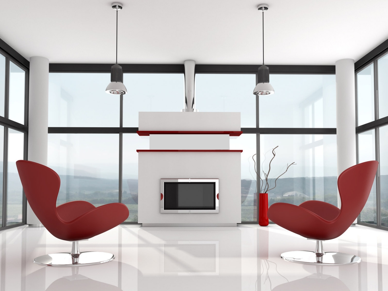 Modern White and Red Interior for 1280 x 960 resolution