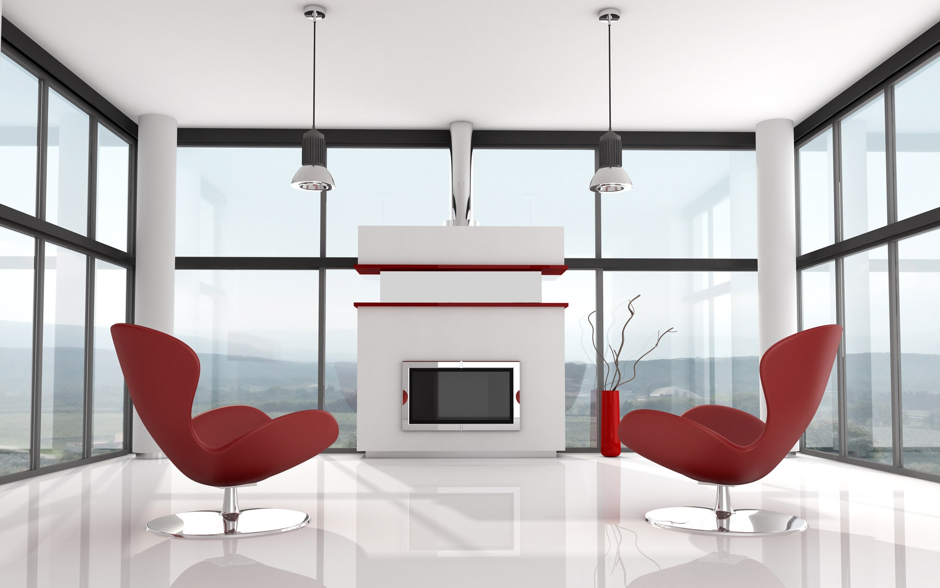 Modern White and Red Interior for 1920 x 1200 widescreen resolution