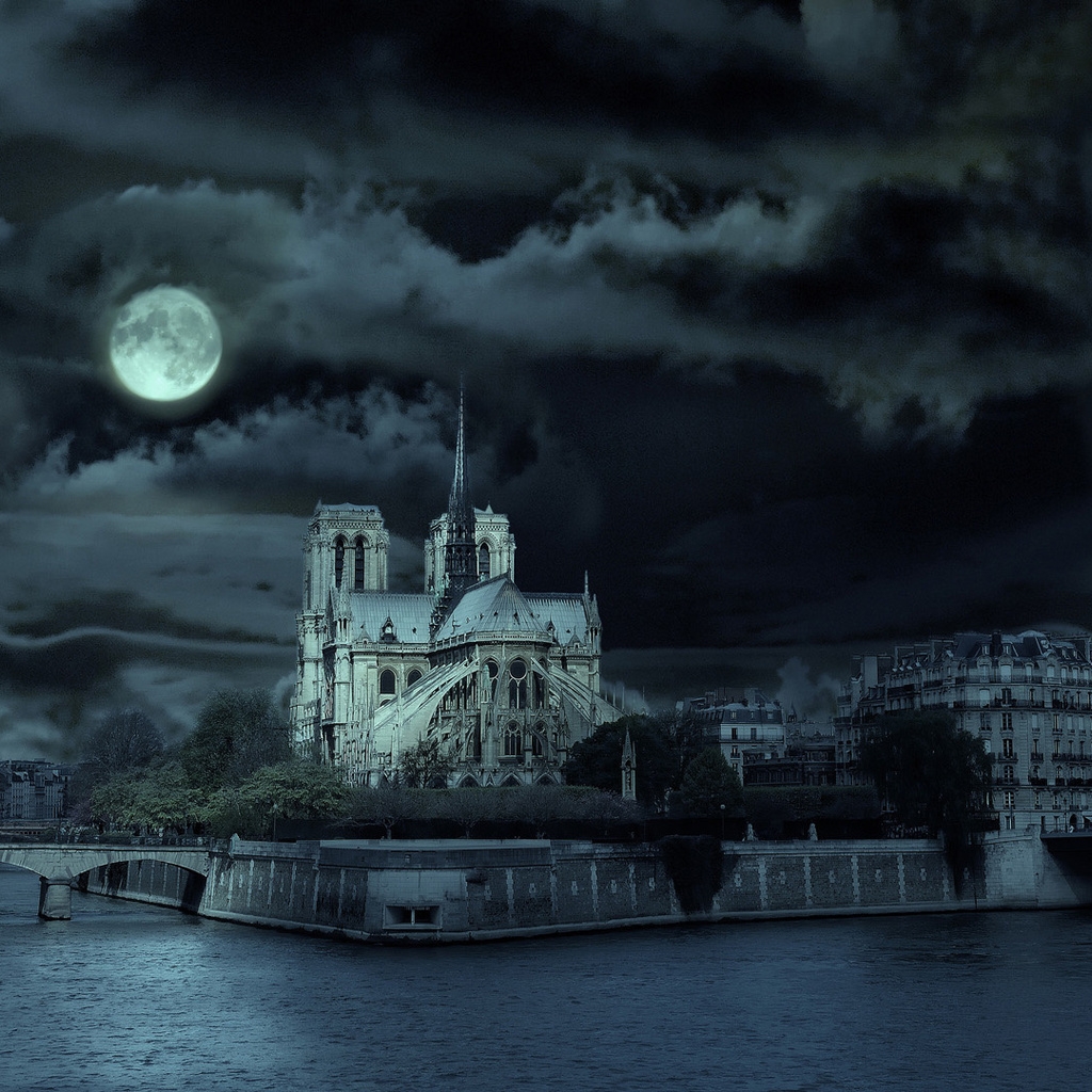 Notre Dame de Paris Night for 1024 x 1024 iPad resolution