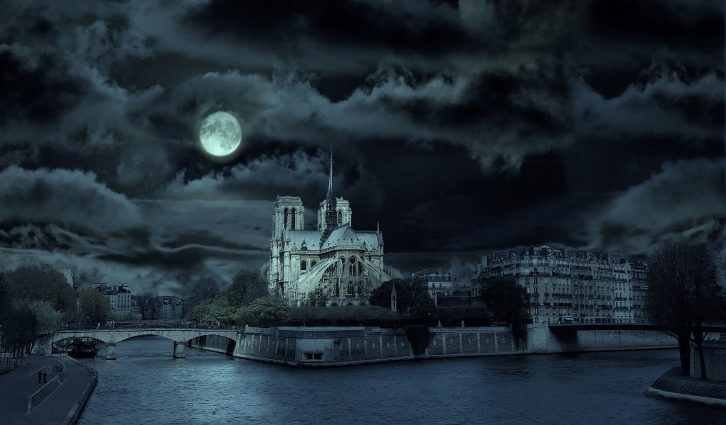 Notre Dame de Paris Night for 1024 x 600 widescreen resolution