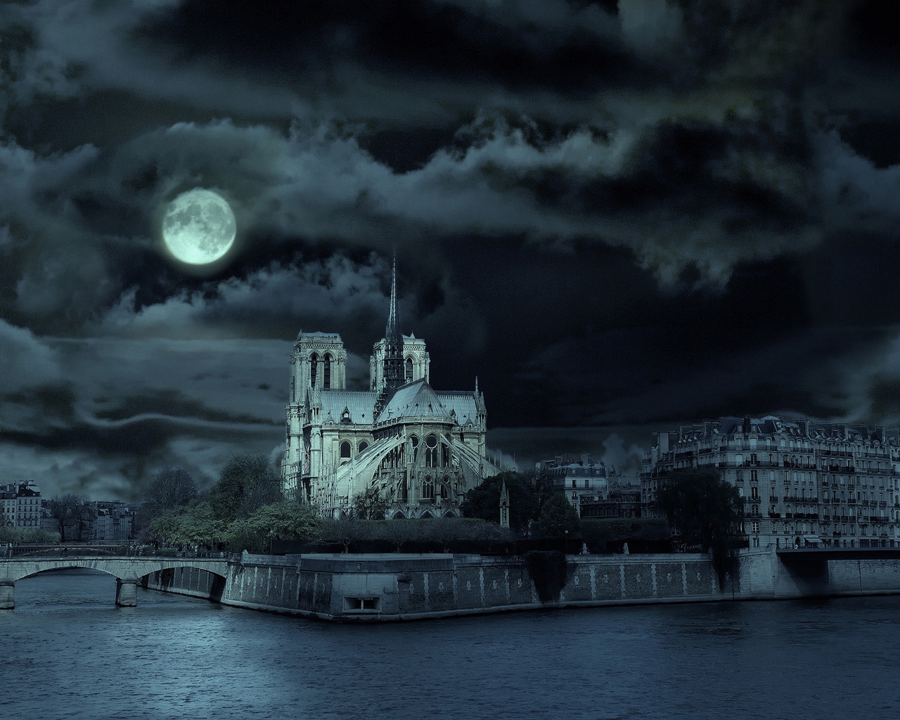 Notre Dame de Paris Night for 1280 x 1024 resolution