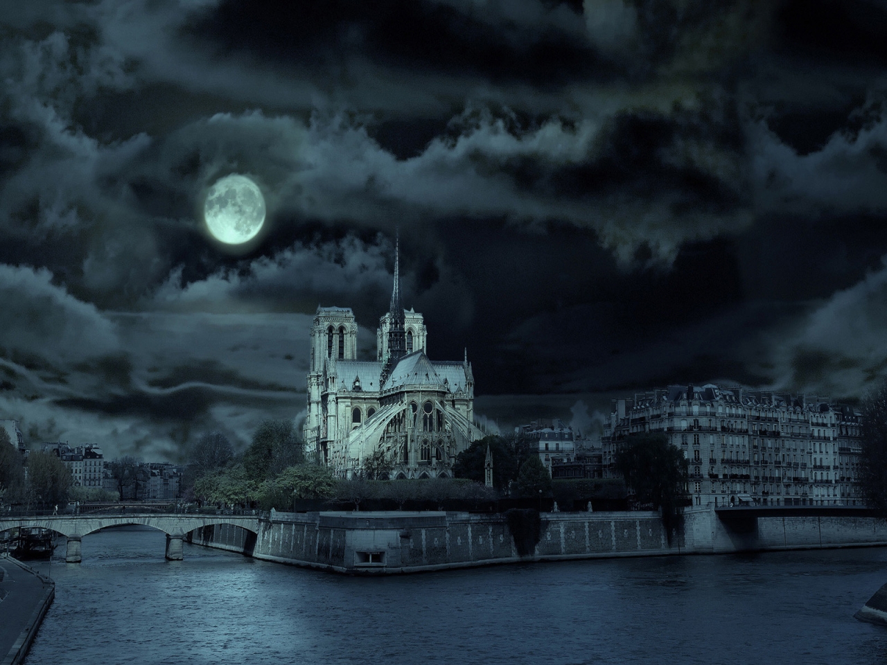 Notre Dame de Paris Night for 1280 x 960 resolution