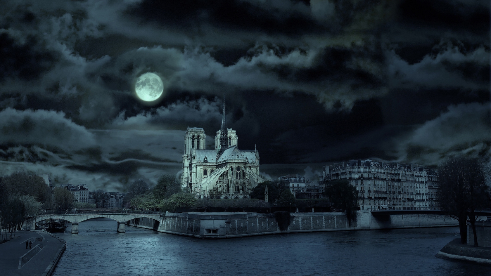Notre Dame de Paris Night for 1680 x 945 HDTV resolution
