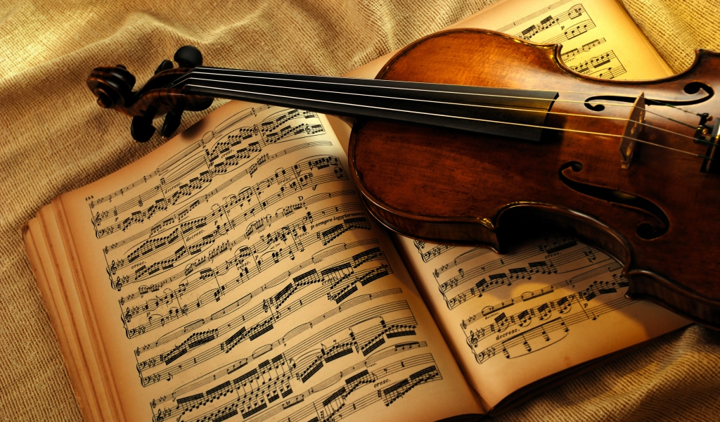 Old Violin and Book for 1024 x 600 widescreen resolution