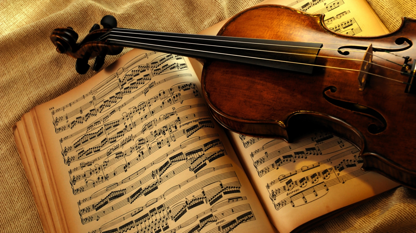 Old Violin and Book for 1366 x 768 HDTV resolution