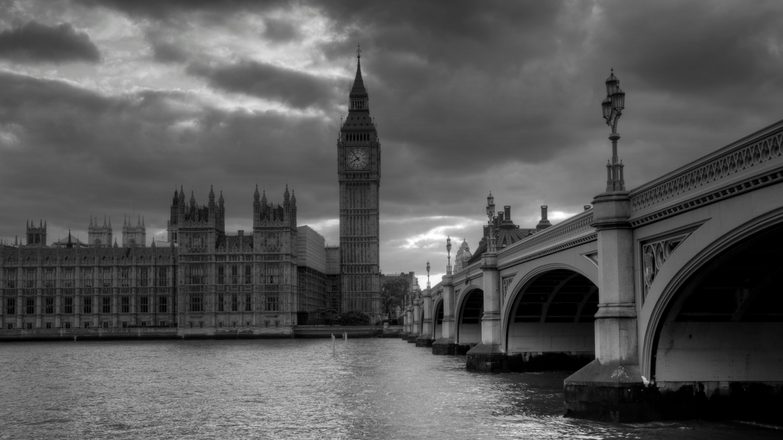 Palace of Westminster Black and White for 1536 x 864 HDTV resolution