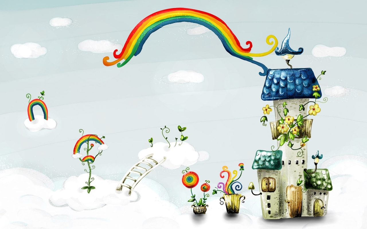 Rainbow and House for 1280 x 800 widescreen resolution