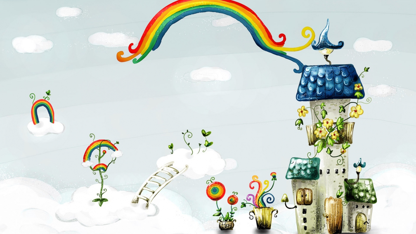 Rainbow and House for 1366 x 768 HDTV resolution