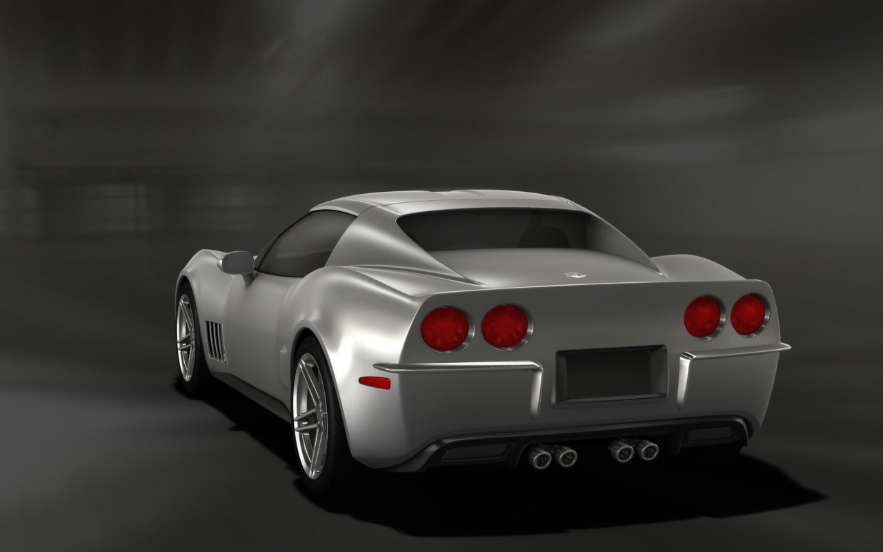 Retro Corvette Stingray Silver Rear Angle 2009 for 1280 x 800 widescreen resolution