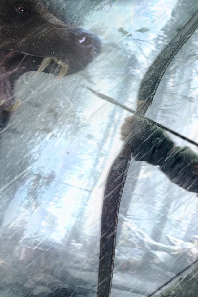 Rise of the Tomb Raider Lara Croft Fighting Bear Art for 640 x 960 iPhone 4 resolution
