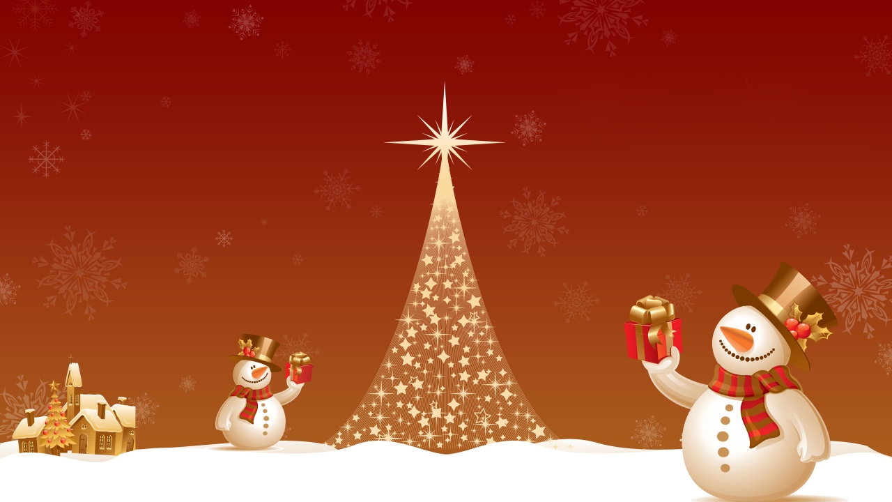 Snowman Close to Christmas Tree for 1280 x 720 HDTV 720p resolution