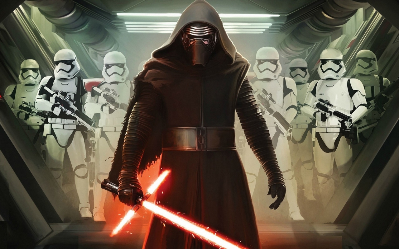 Star Wars VII Darth Vader and Storm Troopers for 1280 x 800 widescreen resolution